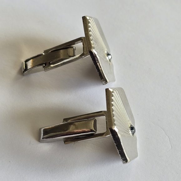 Vintage cuff links Art Deco style silver tone cufflinks blue gem - Picture 10 of 12